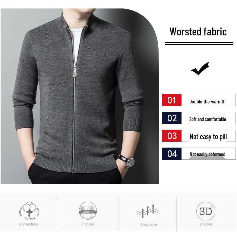 Men's 2024 Autumn/Winter Stand Collar Knitted Cardigan Jacket for Middle-Aged and Young Men - Versatile Zipper Sweater Coat
