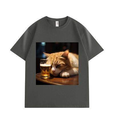 Lustiges betrunkenes Katzen-Meme Grafik-T-Shirts Herren Damen Kleidung Hohe Qualität Mode Übergroßes T-Shirt Sommer Baumwoll-T-Shirts