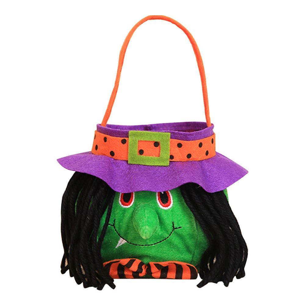 

Kids Trick Or Treat Witch Halloween Candy Bag Pumpkin Handbag Tote Bags Loot Bag зелёный