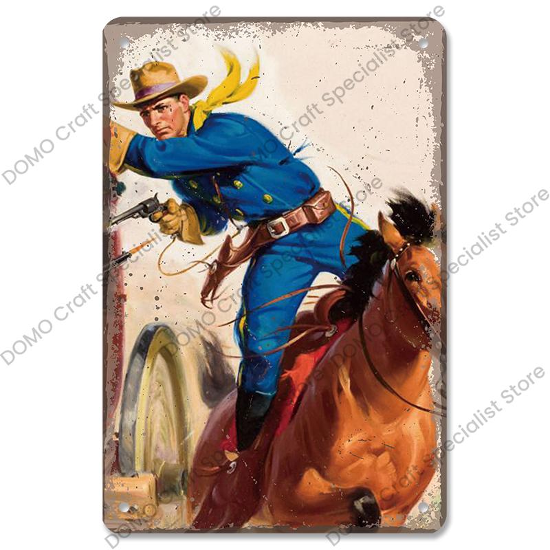 Western Cowboys Vintage Poster Metal Tin Signs Lone Ranger Horse Retro Metal Plate Wall Decor for Jockey Club Pub Man Cave