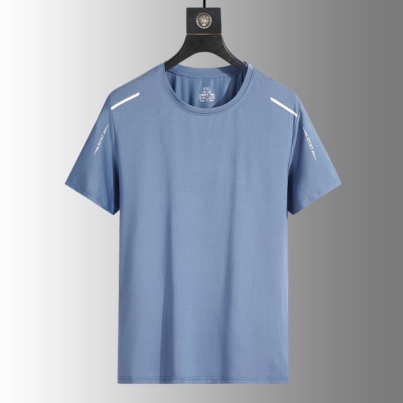 Men's Silk Ice Round Collar T-shirt, Simple Running Fitness Suit, Breathable Thin T-shirt, Quick Dry T-shirt, Summer