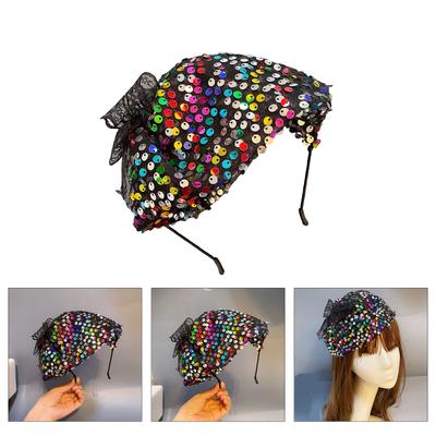 Vintage Sequins Headband for Ladies Taking Photo Yarn Hat Decors Hairband 1920s French Style Hairband for Woman Girls