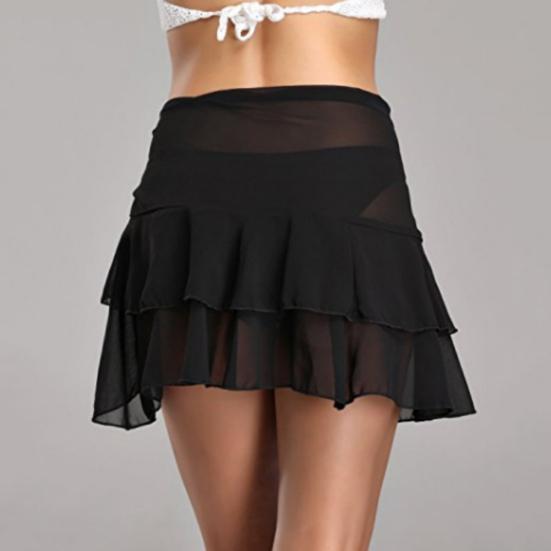 Women Solid Color Bandage Beach Bikini Cover Up Swim Skirt Ruffled Wrap Sarong