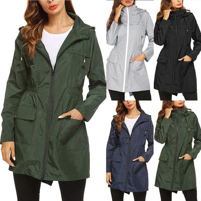 Women’s Solid Rain Jacket Outdoor Jackets Waterproof Hooded Raincoat Windproof