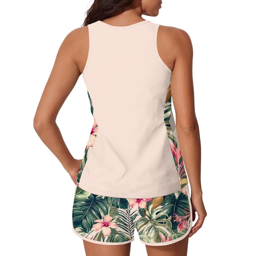 Tankini Swimsuit for Women Plus Size Two Piece Bathing Suit Breathable Athletic Swimwear Tank Top and Shorts Set
