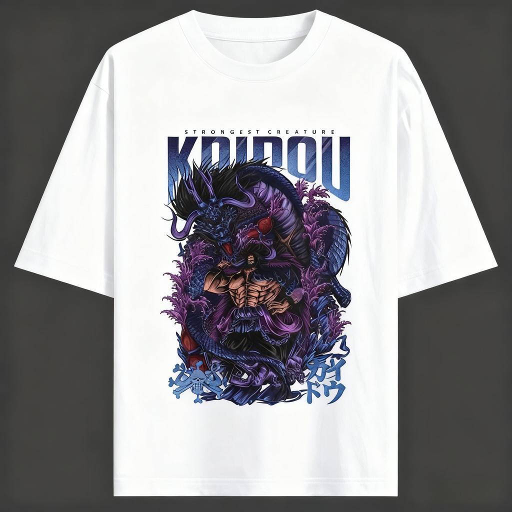 One Piece Anime Kaidou Printing Oversized Cotton Tshirt Unisex and Women Harajuku Trend Y2K Casual Summer Absorb Sweat Tshirt