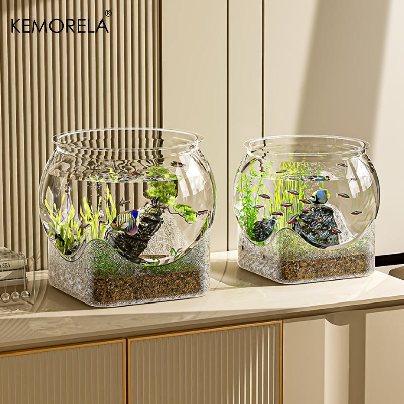 1PCS Round Shatterproof & Scratch-Resistant High-Transparency Fish Tank - Small Desktop Hydroponic Goldfish Tank for Office Home
