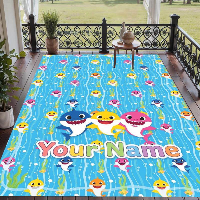 Custom Text Baby Shark Pattern Floor Rug Soft Indoor Carpet Mat Living Room Bedroom