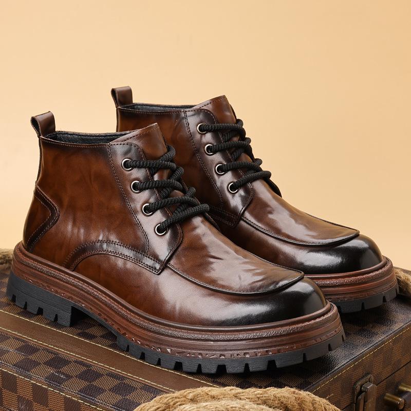 Tooling boots Men's high-top autumn and winter Martin boots Casual British style medium-top thick-soled locomotive short leather boots