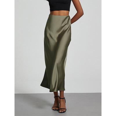 Fashion Satin Party Long Skirt High Waist Solid Color Casual Basic Women Skirts Fishtail Skirt Chic Summer Woman Clothing 2025