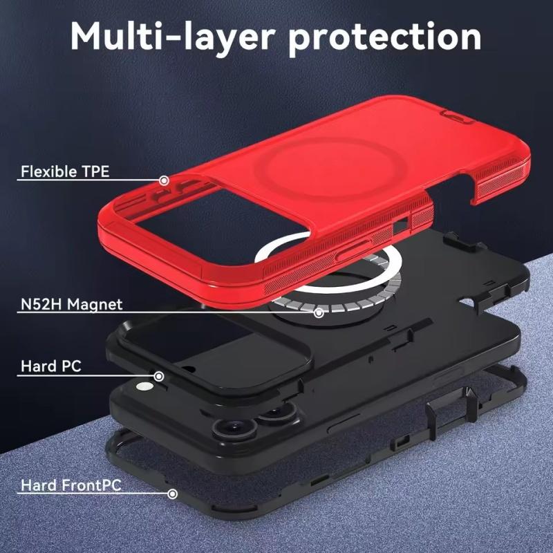 Pancerne Wstrząsoodporne Etui Defender na iPhone 11 12 13 14 15 16 17 Air Plus Pro Max Dla Magsafe Magnetyczne Bezprzewodowe Etui do Ładowania