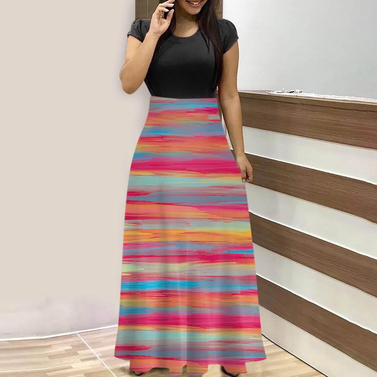 Женская летняя модная повседневная винтажная макси-юбка с круглым вырезом и коротким — фото 6