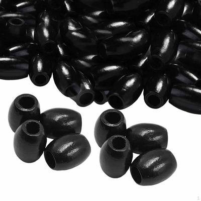 100Pcs Oval Wood Beads Barrel with Large Hole Spacer Loose Bead for Charms Project Macrame