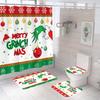 Bathroom Shower Curtain Four-Piece Green Hair Monster Christmas Green Waterproof Shower Curtain Toilet Partition Curtain Bath Mat
