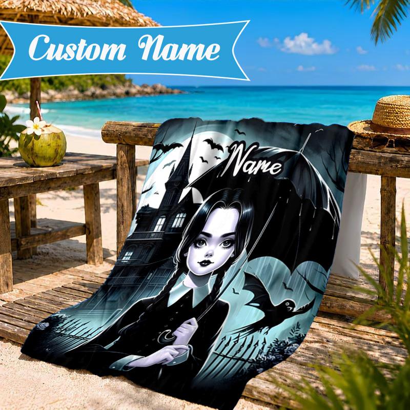Custom Name Gothic Addams Beach Towel, Soft Quick-Dry Beach Towel, Ideal for Pool, Camping, Perfect Travel Essential Gift
