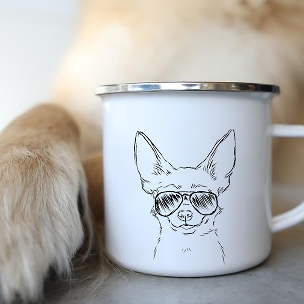 

Personalized Mug Coffee Cups Funny Glasses Dog Print Coffee Mugs Sketch Bulldog Creative Enamel Cups Beer Cup Unusual Tea Cup 360ML