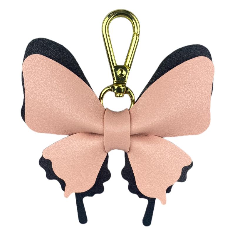 Handcrafted Elegant Butterfly Leather Keychain Double-Layer Wing Design with Premium Light Gold Hook Bag Charm Gift Accessory