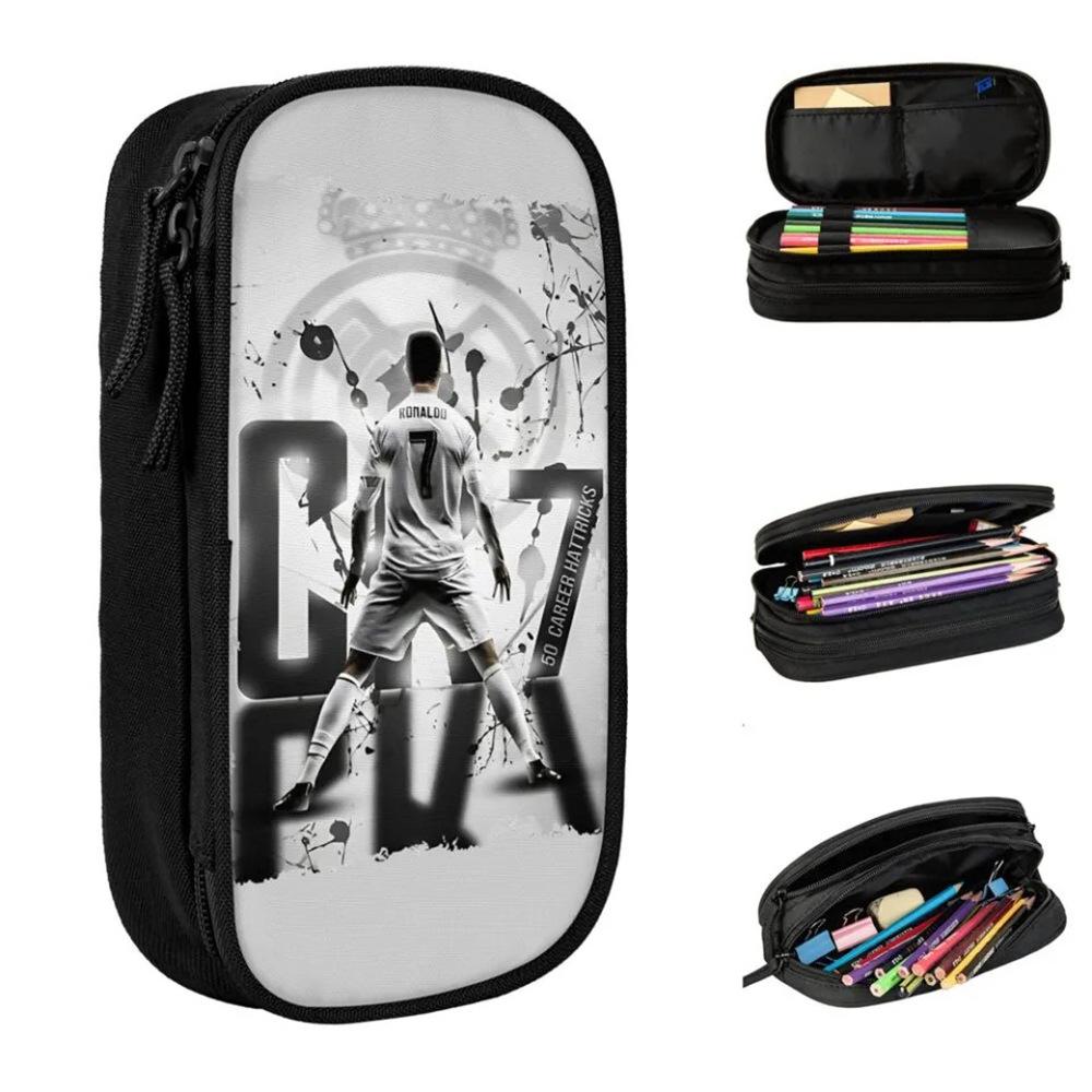 CR7 Black Double-Layer Student Pencil Case