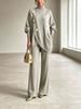 2026 Fall/Winter European & American Women's Knit High Neck Two-Piece Set with Gold Buckle and Irregular Wide-Leg Pants