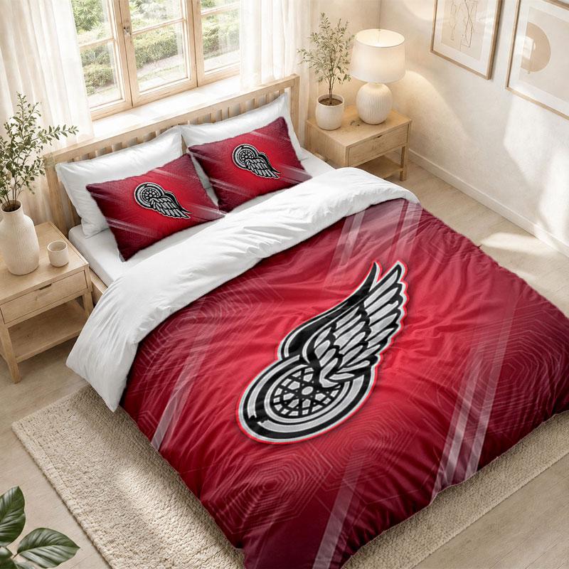 Bedding Set 1 Duvet Cover 2 Pillowcases Detroit Red Wings Print Bedroom Home Decoration