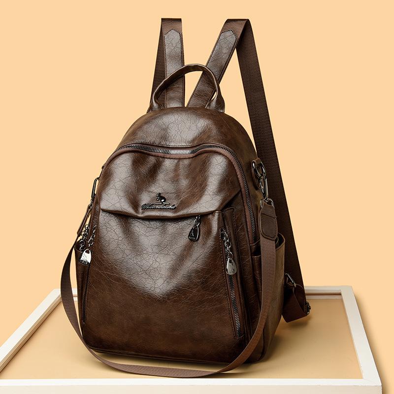 Fashionable and Casual Soft Leather Bag Light Lady Travel Backpack College Student Schoolbag Backpack