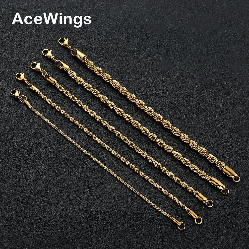 

Stainless Steel Rope Chain Bracelet in 2mm, 3mm, 4mm, 5mm, 6mm - Hip Hop Jewelry with Vacuum Plating. 7 inch