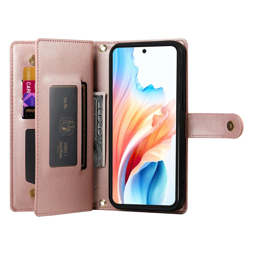 For Xiaomi Poco M7 4G (EU) (171mm) Case Zipper Pocket Wallet Leather Phone Cover with Straps