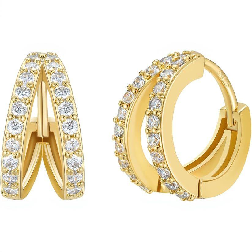 High-End Rainbow Double Ring Diamond Earrings for Women
