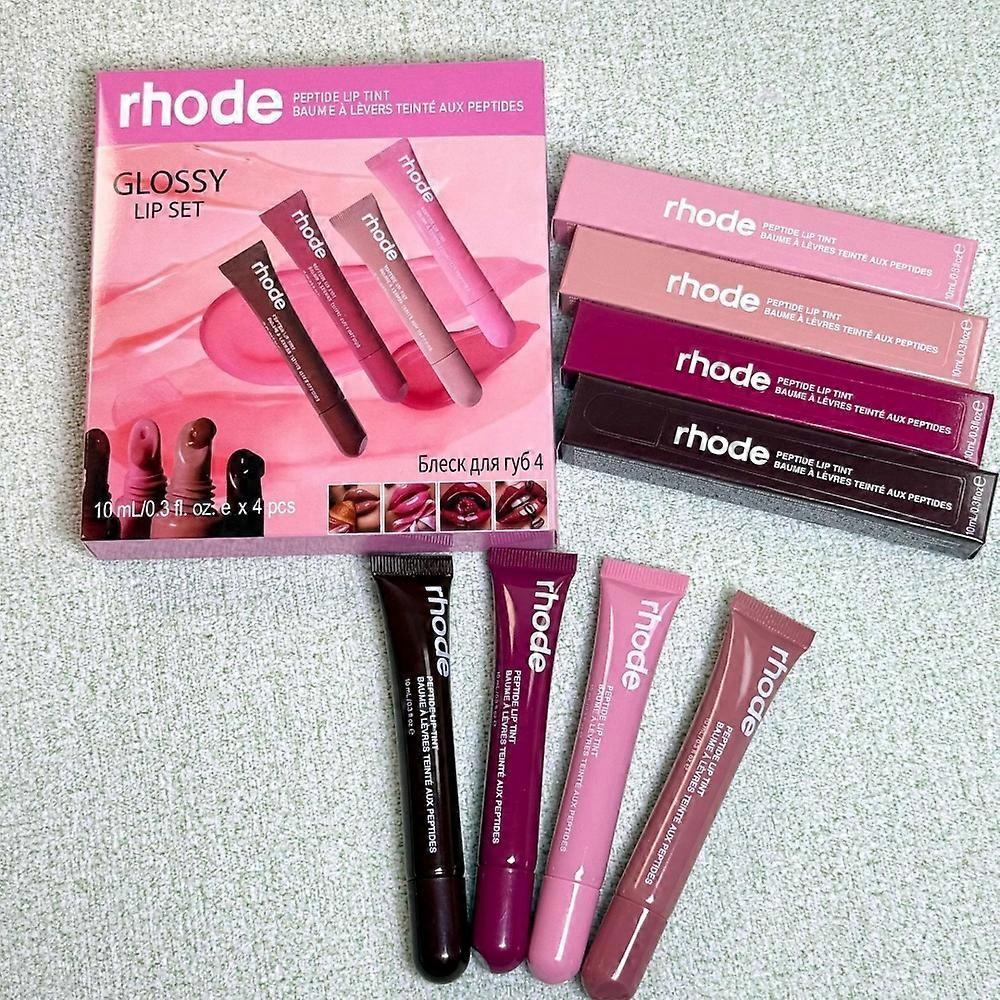 4-in-1 Rhode Nourishing Lip Gloss Set with Vitamin E and Plant Extracts for Daily Moisture and Natural Shine