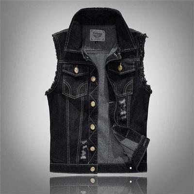 Gilet di Jeans da Uomo Design Vintage Autunno Primavera Giubbotti Neri Senza Maniche da Uomo Jeans con Fori Marca Gilet 6XL