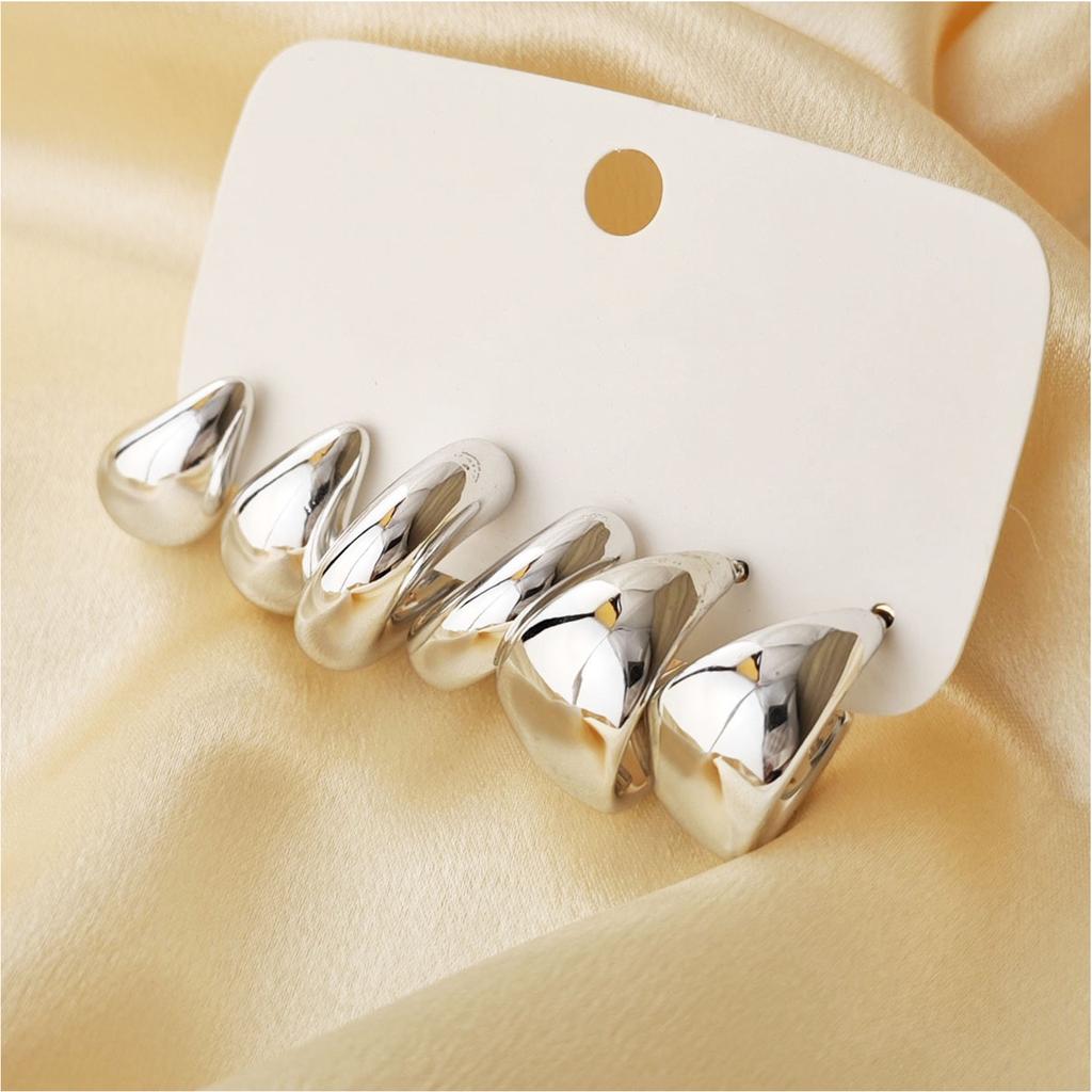 6Pcs Stylish C Type Water Drop Droplet Earrings Acrylic Ear Rings Fashion Statement Jewelry for Parties and Casual Wear