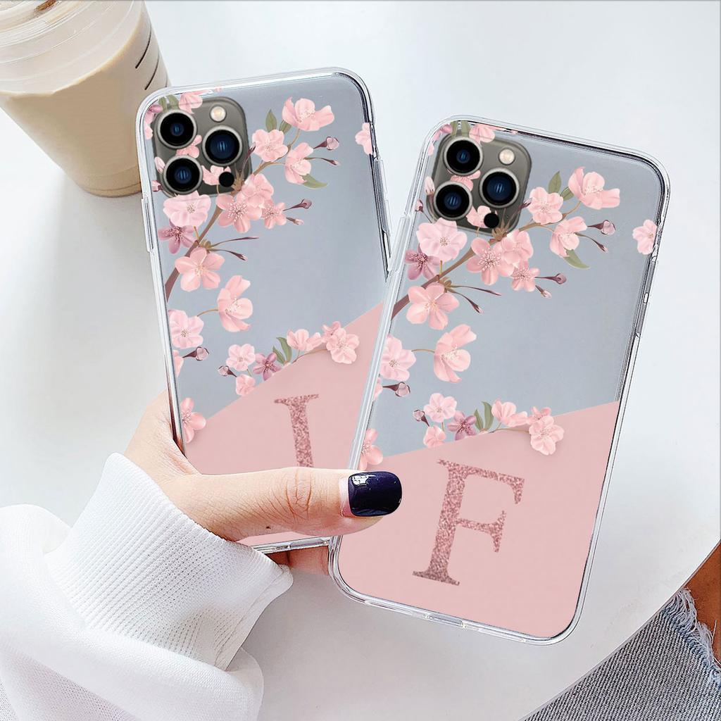 Flowers Letter Case For iphone 12 Pro Max 12 Capa Clear Soft Silicone Covers For iphone 12 Fundas Alphabet Transparent Bags