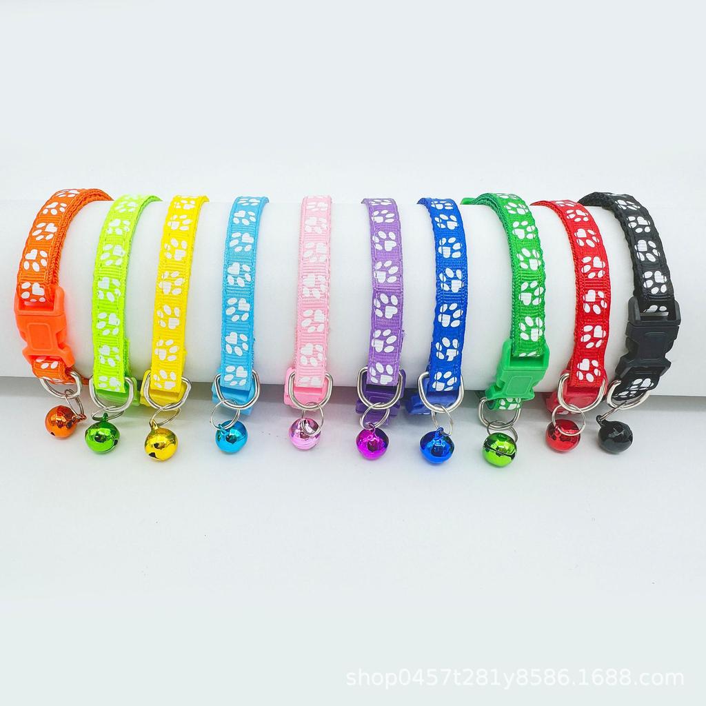 Multi-color Adjustable Cat Pet Collar Cute Paw Print Cat Collar with Bell Buckle for Small Puppy Kitten Cat Supplies Accessories