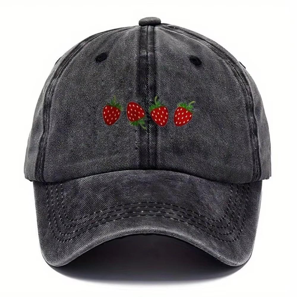 Hip Hop Strawberry Printed Baseball Cap Washed Cotton Sun Hat Streetwear Hats For Man Women Unisex