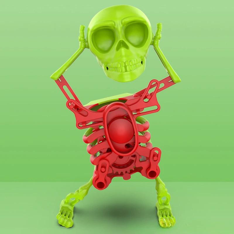 Wind-up Dancing Skeleton Toy Children Toddlers Desktop Mini 3D Print Shaking Skull Doll Spring Clockwork Toy Funny Birthday Gift Idea