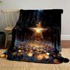 Glowing Golden Star In Sparkling Night Patterned Blanket, Flannel, Suitable for All Seasons, Home Decor, Warm and Cozy