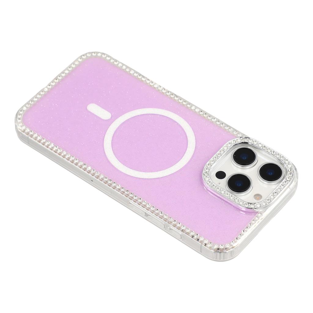 For iPhone 16 Pro Max Case Compatible with MagSafe Rhinestone Edge Glitter Back TPU + PC IMD Phone Cover
