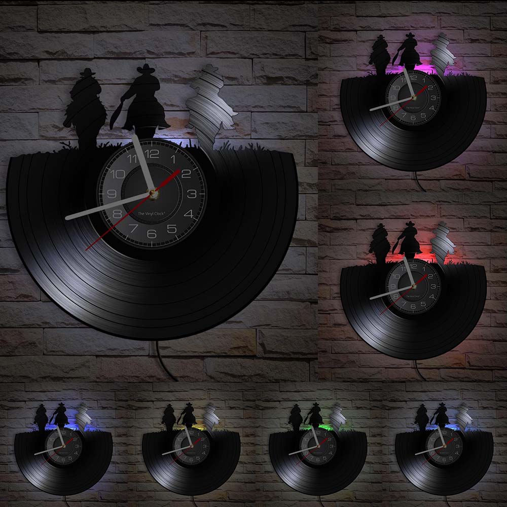 Wild West Cowboy Wall Clock Horse Rider Vinyl Record Wall Clock Western Home Decor Rodeo Horse Riding Cowboy Vintage Clock Watch