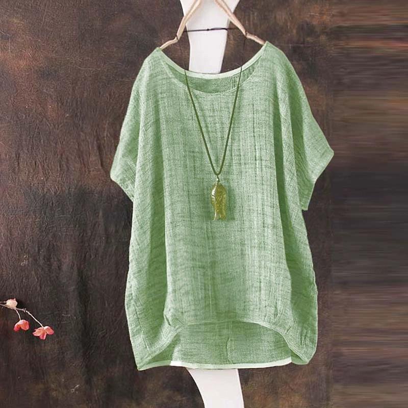 Damen Frühling und Sommer Literarisch Retro Kurzarm Übergröße T-Shirt Einfarbig Schlicht Locker Lässig Pendler Oberteile
