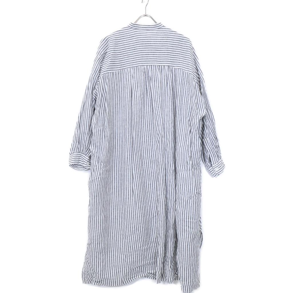 JOURNAL STANDARD 24-040-400-5010-1-0 Striped Linen Band Collar Gathered Shirt Dress *There Is No Size Notation. White / blackUsed