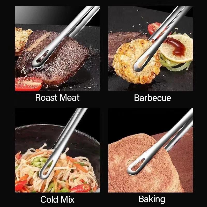 Stainless Steel Kitchen Tongs BBQ Grill Meat Barbecue Tongs Clip Food Utensils Cooking Tweezers Food Tongs CFQJ002