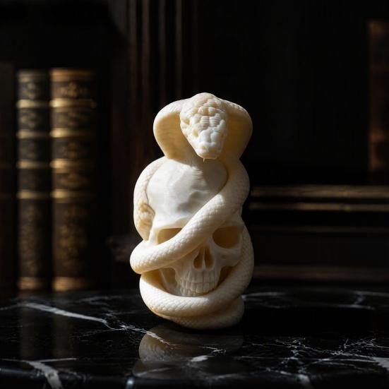 Gothic Skull Ornaments 3D Printed And Snake Figurine, Art Sculpture, Creative Unique Occult Style Gifts Skeleton Statue Ornament for Halloween