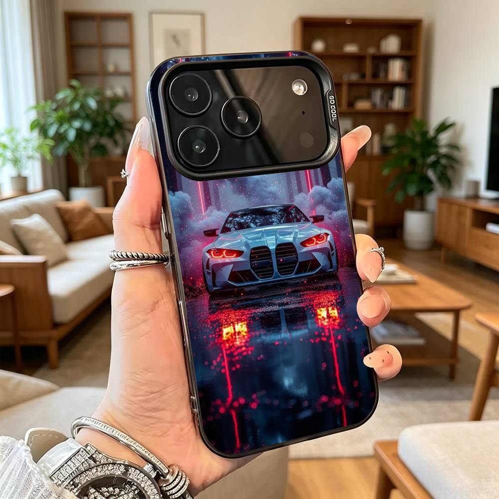 Cool Sports Blue white Red Car M4 Phone Case For iPhone17,16,15,14,13,12,11Plus,Pro Max,XS,Colored Silver Plated Inside Cover