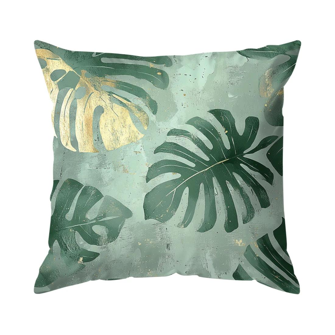 

Green leaf style patternCushions Pillowcase Polyester Cushion Cover Throw Pillow Sofa Decoration Pillowcover Home Room Decor 450*450mm