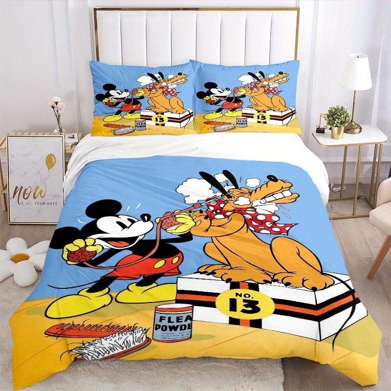 3pcs Mickey Mouse & Pluto Flea Powder Design Quilt Cover Set - Soft and Cozy Bedroom, Guest Room and Dorm Decorative Bedding 3-Piece Set 1 Quilt