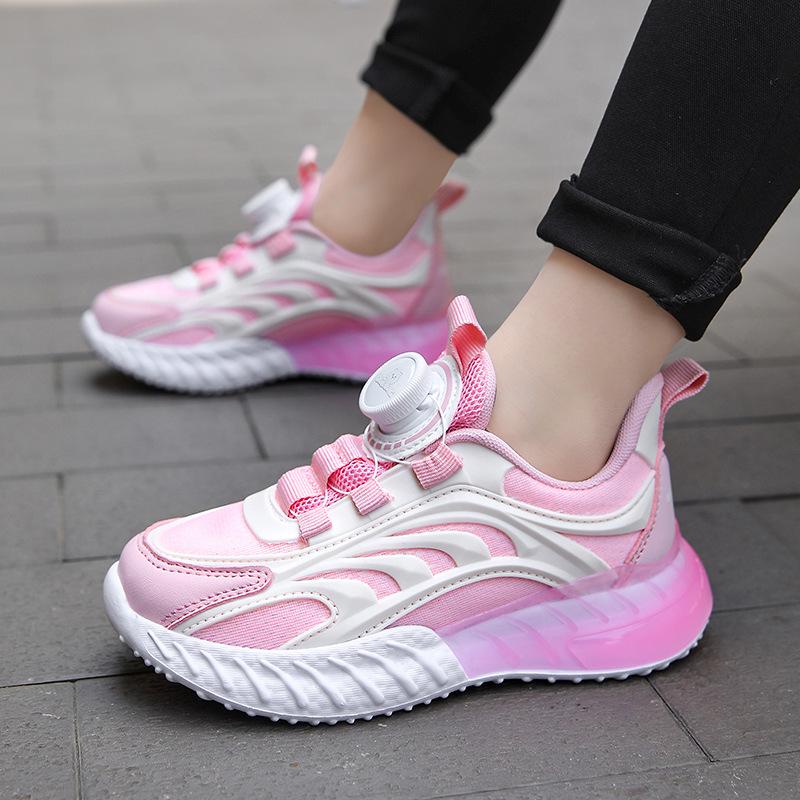 2025 Kids' Sneakers: White Non-Slip Breathable Shoes with Rotating Buckle for Boys and Girls