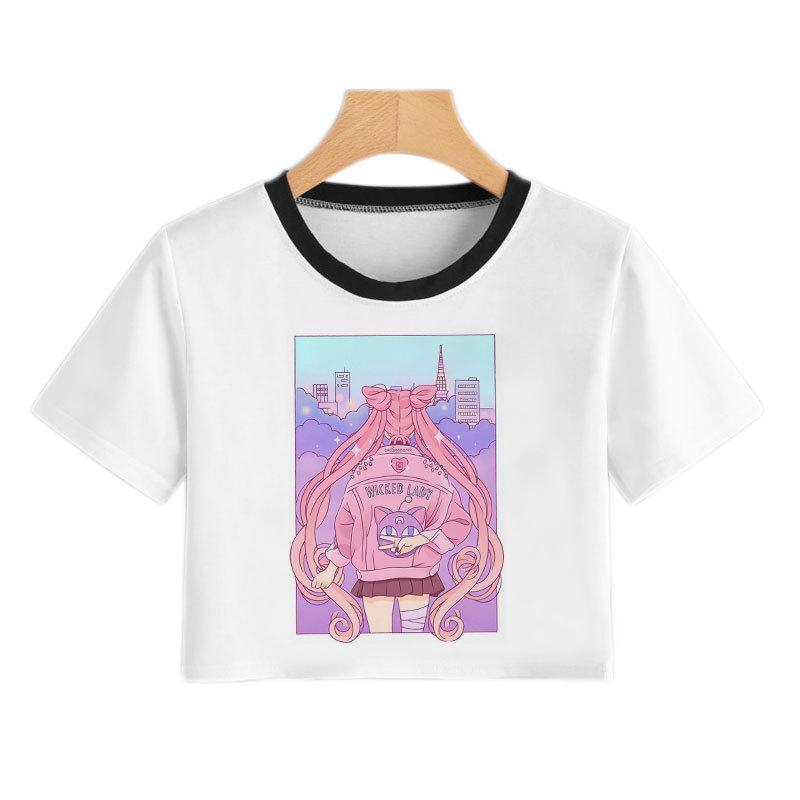 Sailor Moon Sailor Moon Cold Moon T-Shirt New Short T-Shirt Women'S Sexy Navel Shirt
