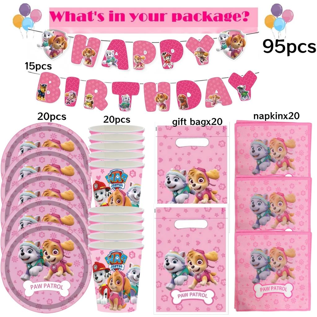 Roze Paw Patrol Verjaardagsfeest Decoratie Skye Wegwerp Servies Tafelkleed Bord Folie Ballonnen Babyborrel Meisjes Feestartikelen