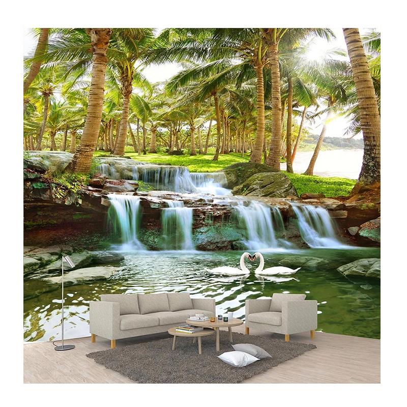 Wallpaper 3D Coconut Forest Waterfalls Wall Murals Living Room Bedroom TV Sofa Background Wall Sticker Home Decor