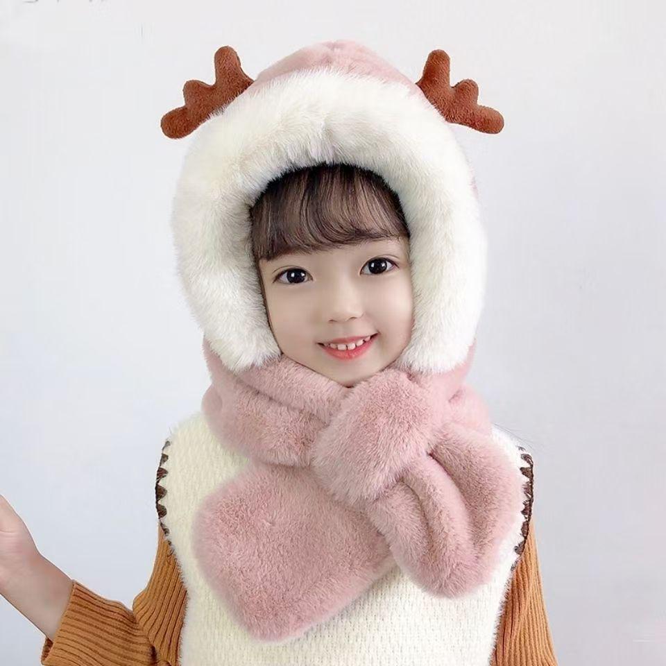 Unisex Plush Toddler Hat & Scarf: Warm, Windproof, Velvet-Thick for Autumn/Winter